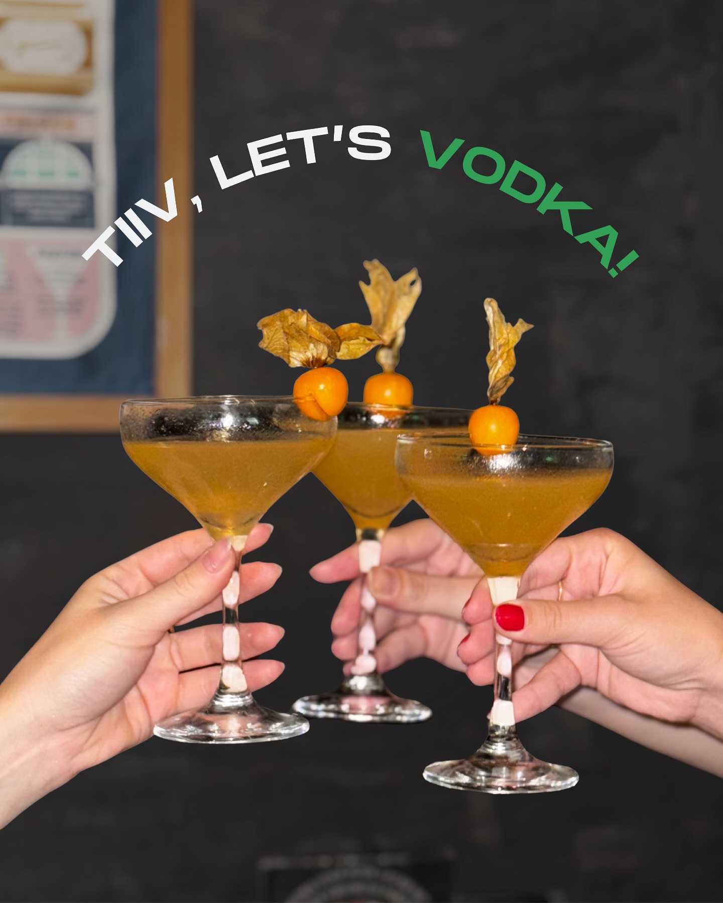 Seleção clara de drinks preparados com Vodka Tiiv